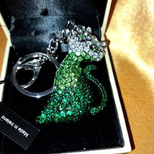 Killarney Crystal Cat key chain. Green crystals